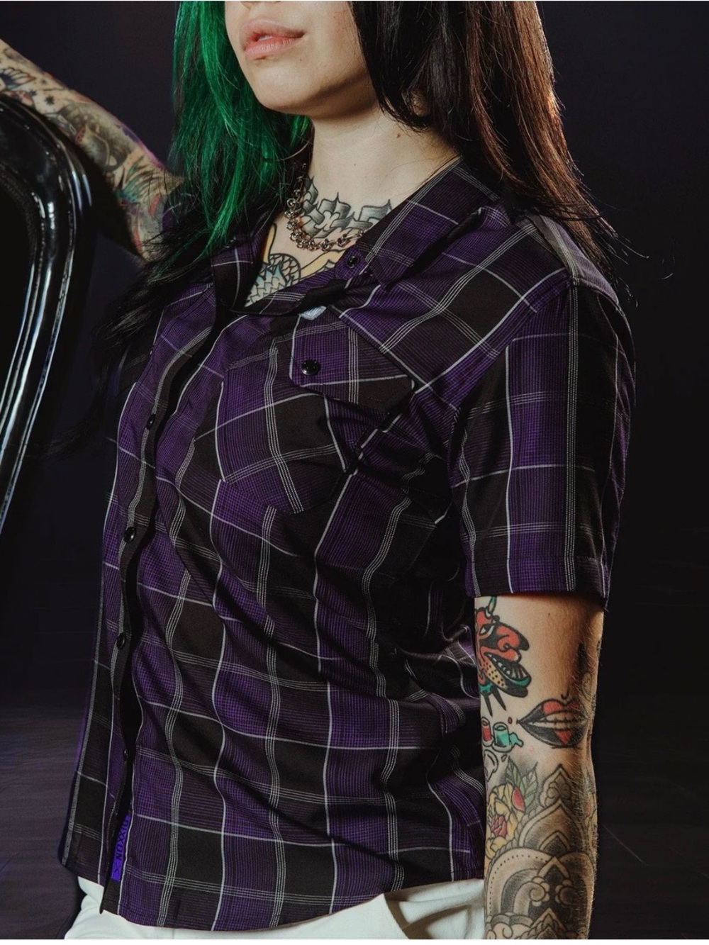 DIXXON Purple & Black Plaid Short-Sleeve Button-Down Shirt